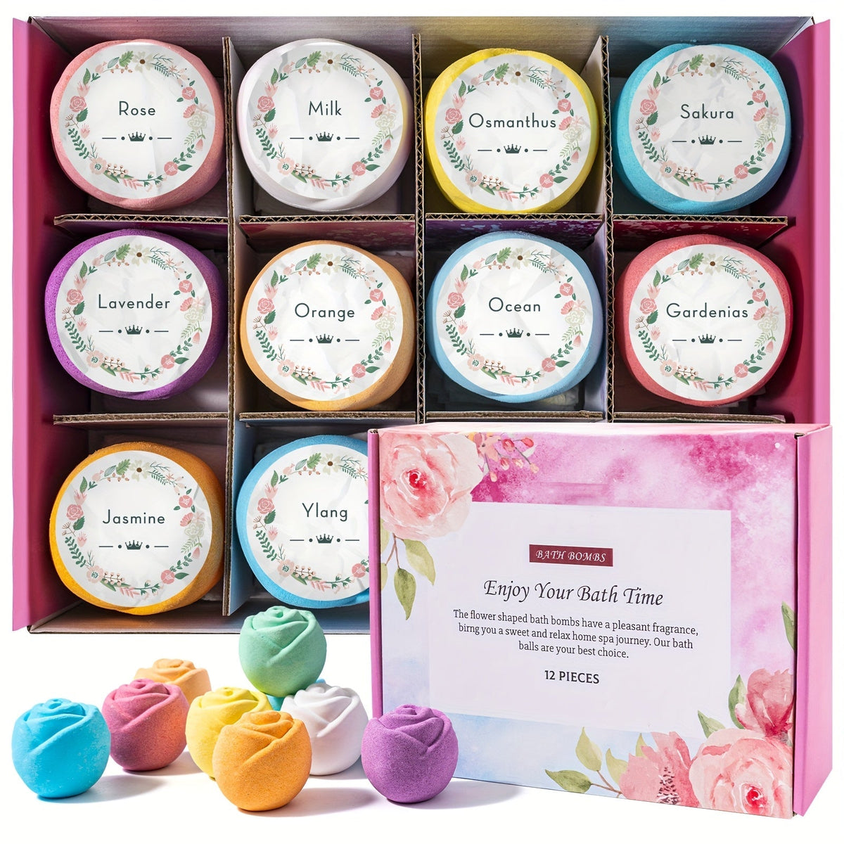 Bath Bombs, 12-Piece Shea Butter and Essential Oil Gift Set with Assorted Round Fizzers and Fragrance Labels — image 14