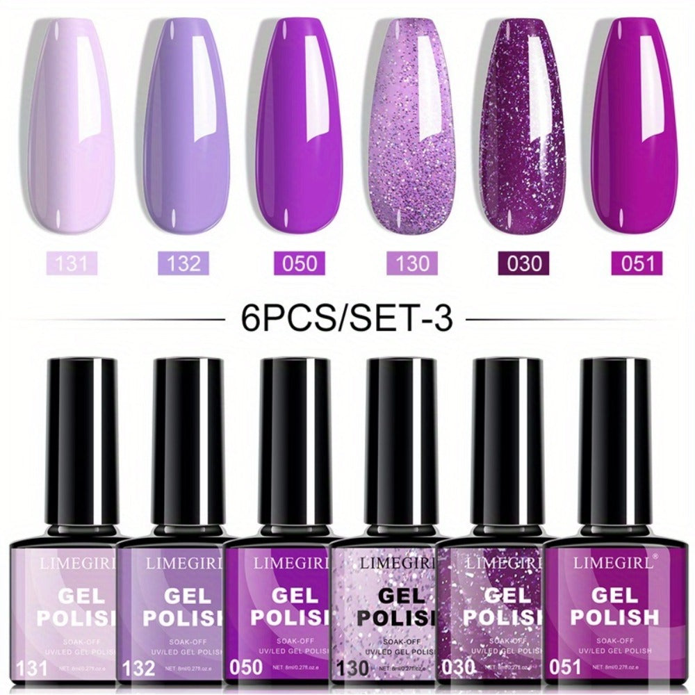 Gel Nail Polish Set with LIMEGIRL Label, 6 Fall Winter Glitter and Solid Colors, Two Palettes — image 3