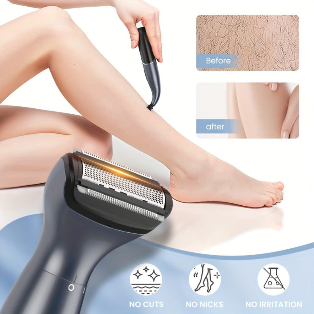 Six in One Bikini Trimmer and Electric Razor for Women and Men, Wet Dry Grooming Set in Purple — image 9