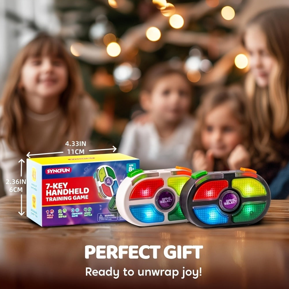 Portable Handheld Gaming Device 2-Pack, 7-Button Electronic Game with 4 Modes, Light & Sound, Memory & Speed Battle for Kids 