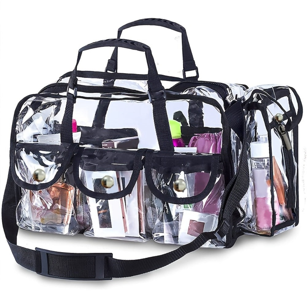 Stadium Approved Clear PVC Tote Bag Extra Large Transparent Shoulder Bag 3 External Pockets Adjustable Straps Waterproof for 