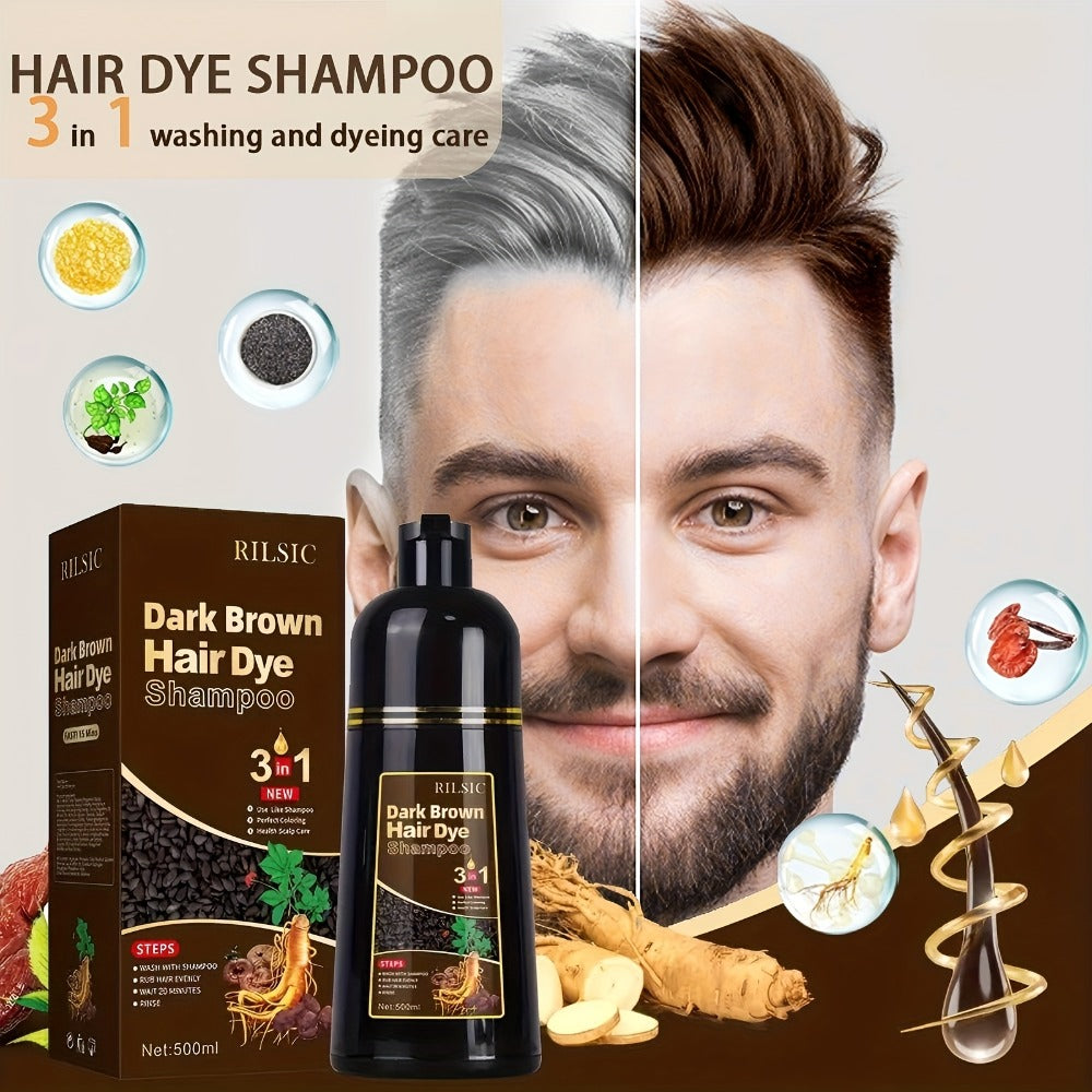 Herbal Hair Dye Shampoo 3-in-1 with Plant Squalene 2pcs 16.91oz, Instant Gray Hair Coverage, Natural Color in Minutes — image