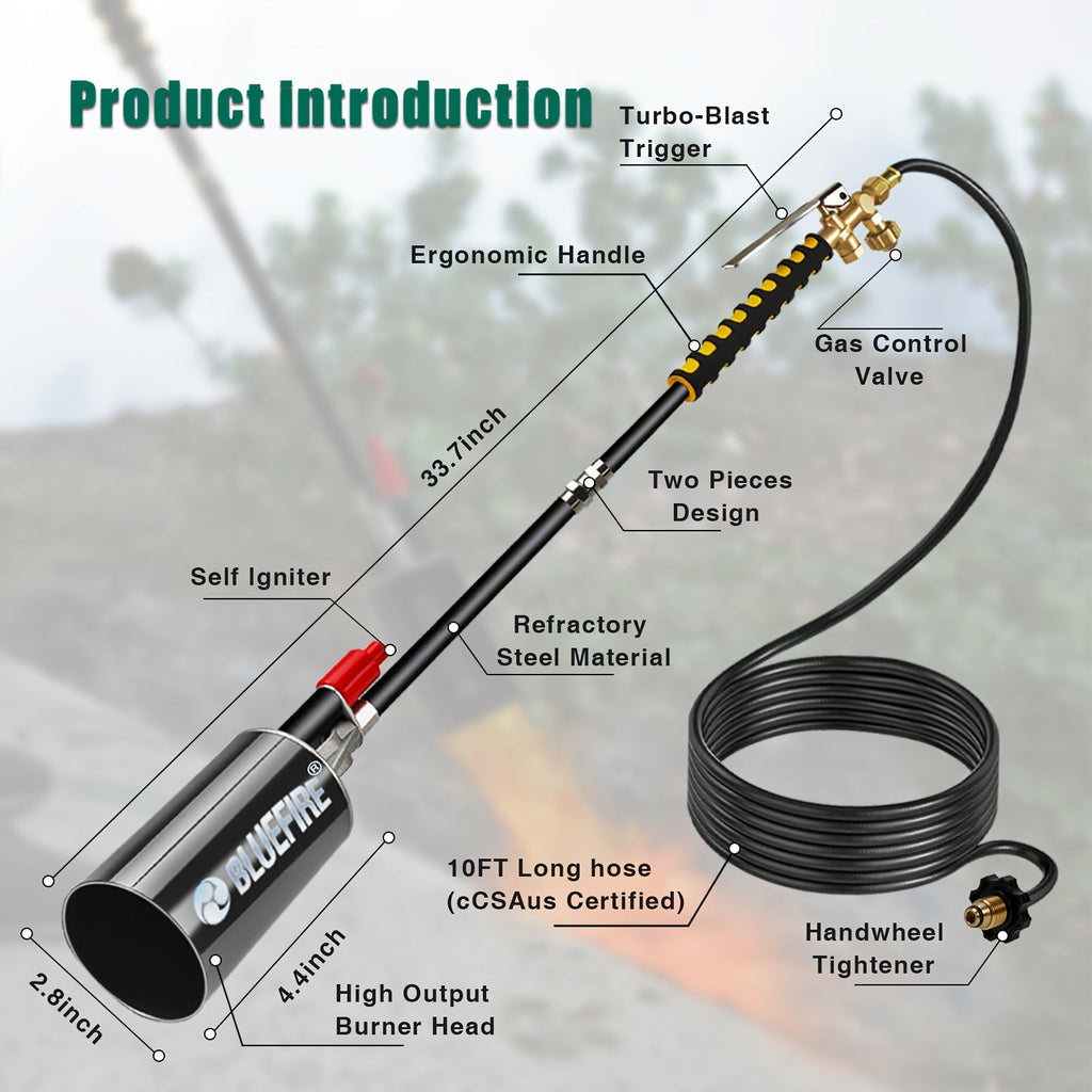 Propane Weed Torch, Flame Weeder Ice Melter Outdoor Roof Driveway for Garden, Patio and Yard Use — image 4