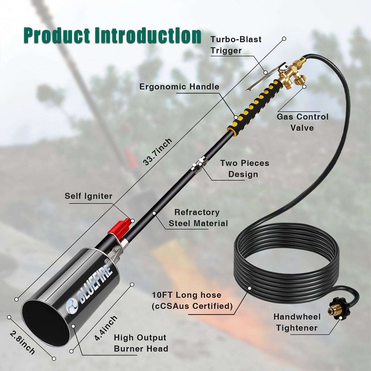 Propane Weed Torch, Flame Weeder Ice Melter Outdoor Roof Driveway for Garden, Patio and Yard Use — image 4