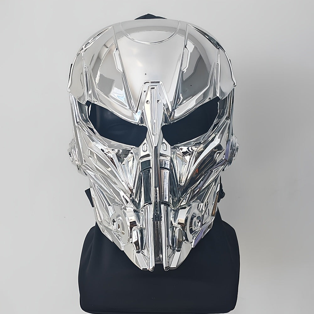 Silver-Plated Mechanical Costume Mask with Full-Face Sci-Fi Design and Sculpted Black Interior — image 4