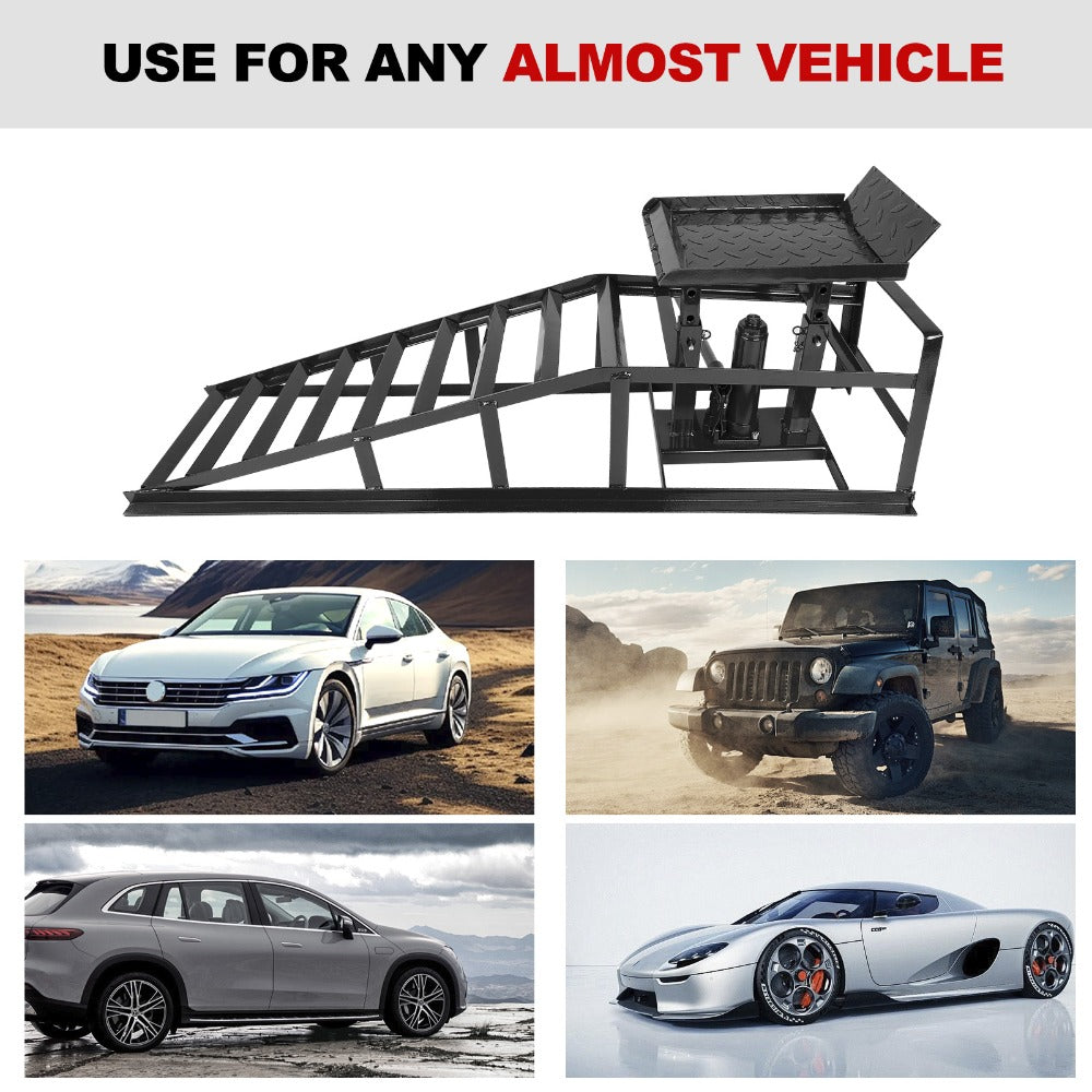 Hydraulic Vehicle Ramps 11, 000 lb 5T Low Profile Heavy Duty Lift Service Ramps for Truck Trailer Garage – Adjustable Height 