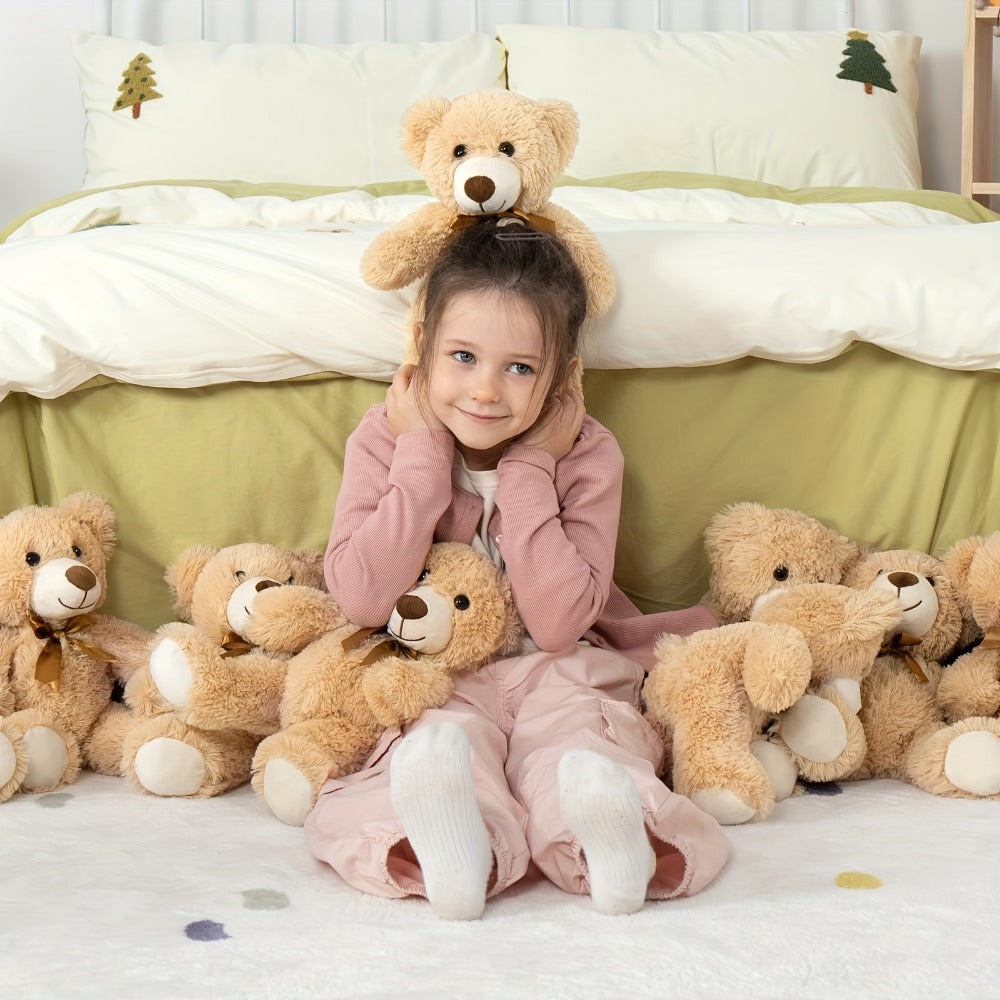 Plush Toy Eight-Pack of 11-Inch Teddy Bears in Dark Brown or Khaki for Events and Favors for Character Display, Room Decor an