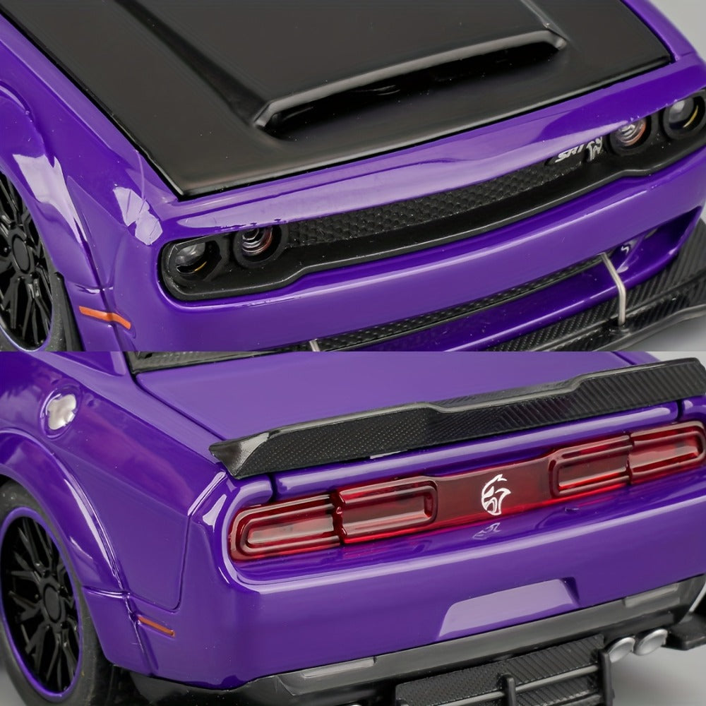 Purple Dodge Sports Car Zinc Alloy Diecast Model with Display Base & Openable Doors, High Simulation Static Display Collectib
