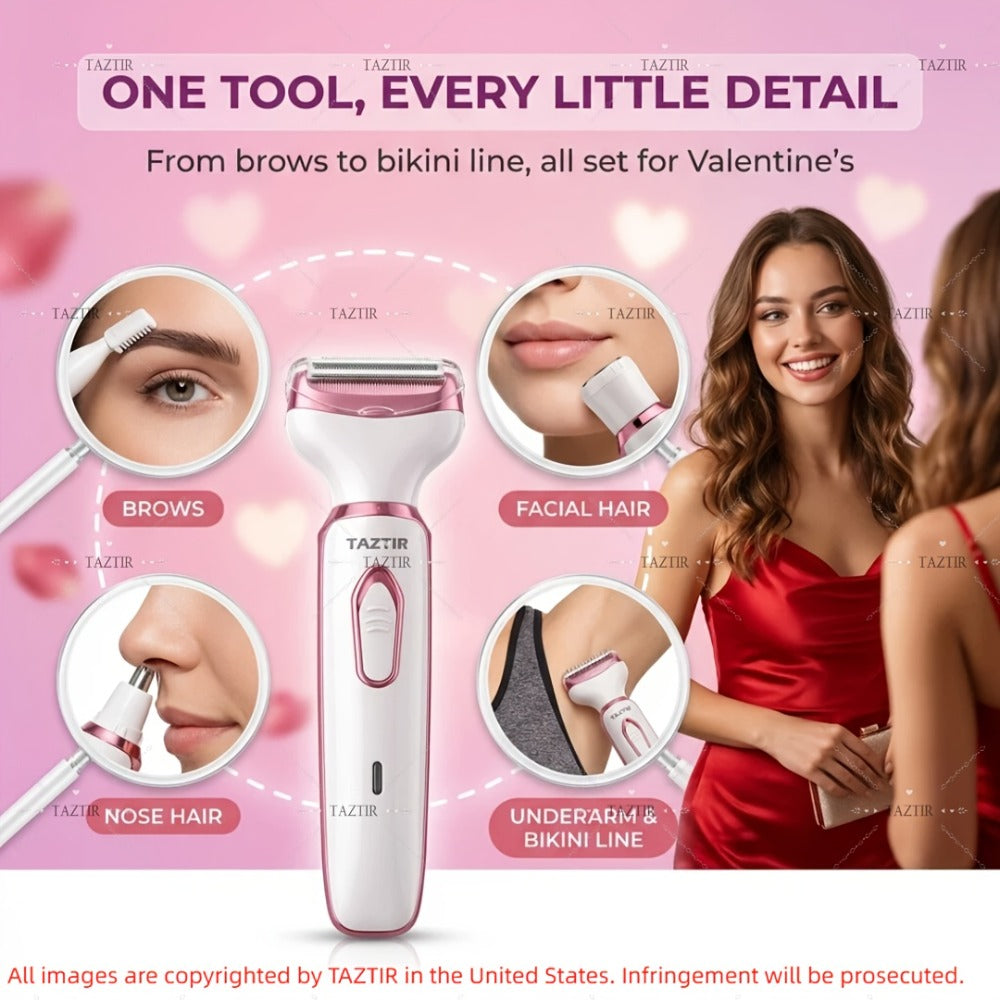 4-in-1 Electric Shaver for Women Rechargeable Wet & Dry Painless – Face Nose Legs Underarm Bikini Trimmer Portable Cordless G