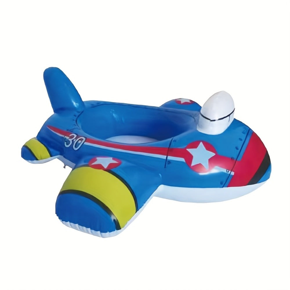 Airplane-Shaped Inflatable Pool Float with Blue Printed Body, Center Opening, Wings, Tail and 33.46-Inch Length — image 6