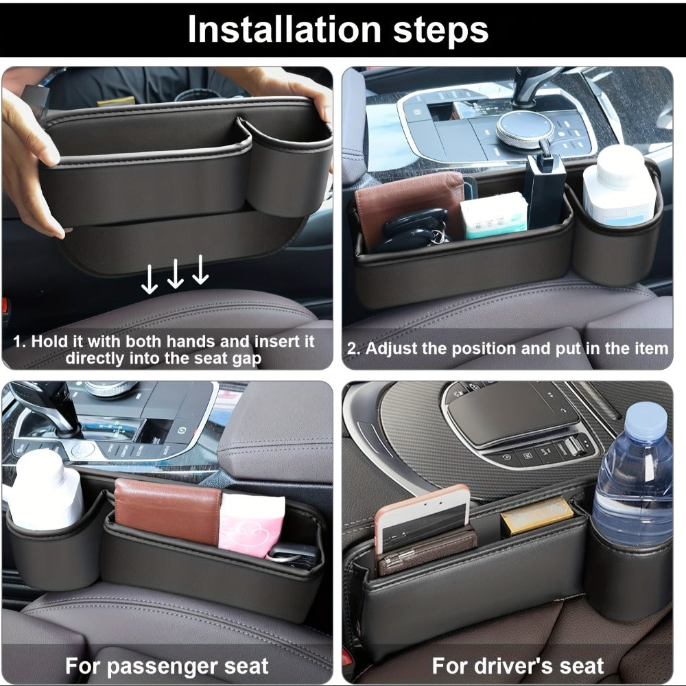 Storage Box: Car Seat Gap Organizer with Cup Holder, Adjustable PU Leather Side Seat for Phone — image 5