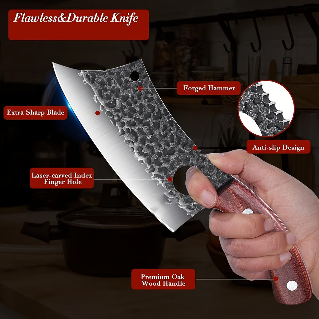 Chef Knife Hand Forged, High-Carbon Steel Viking Cleaver Full Tang Oak Handle with Sheath for Home Cooking, Dining and Outdoo