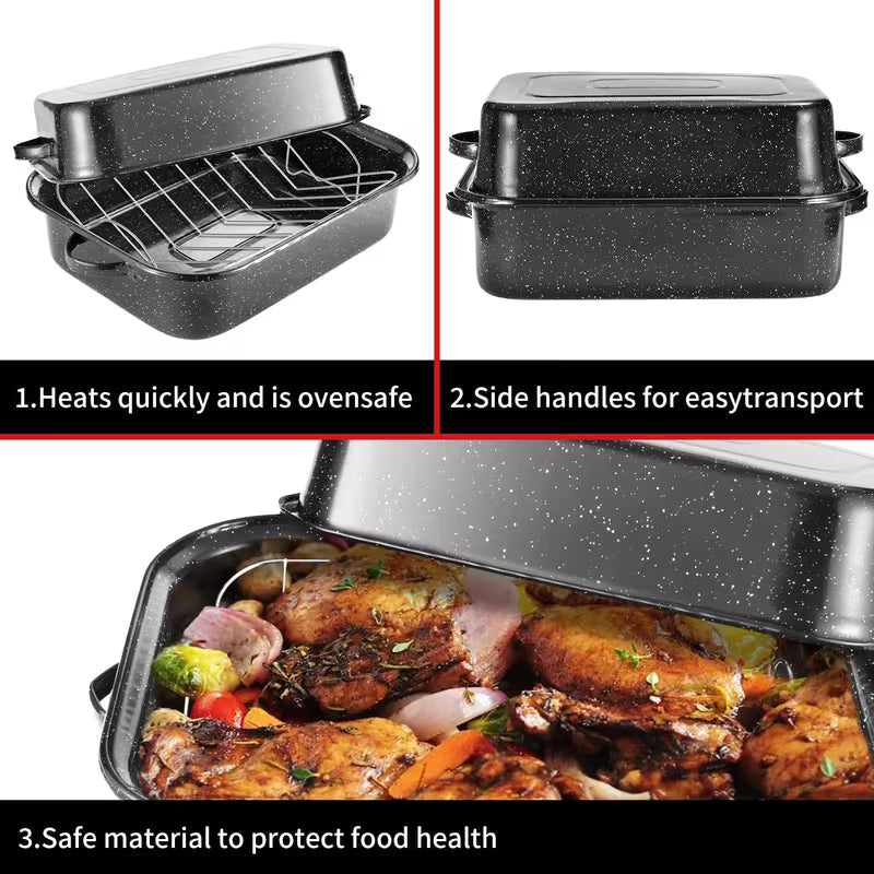 21-Inch Rectangular Granite Roasting Pan with Rack and Lid