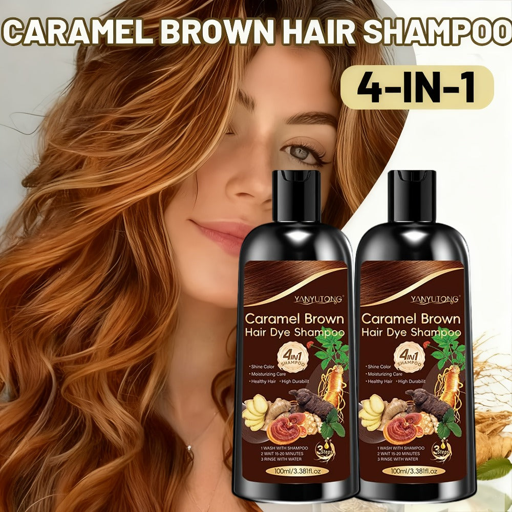 Hair Color Shampoo, YANYUTONG 4-in-1 Caramel Brown Two-Bottle Set with 3.38oz in Each Bottle — image 3