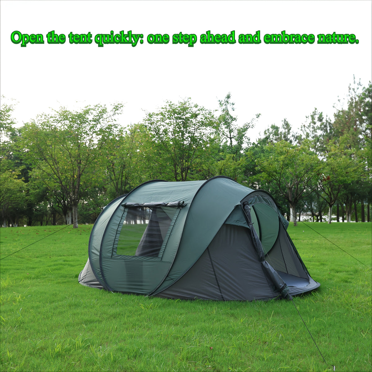 Camping Tent 3-4 Person Auto Pop-Up with Interior Storage Pockets, Carry Bag and Army-Green Finish — image 3