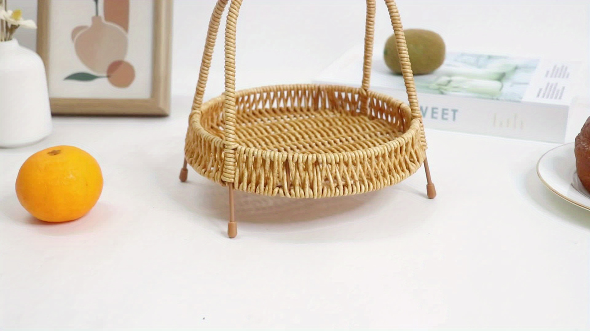 Wire Frame Storage Basket with Imitation Rattan Weave and Iron Structure, 8.66 x 7.87 x 7.87 Inch — image 9