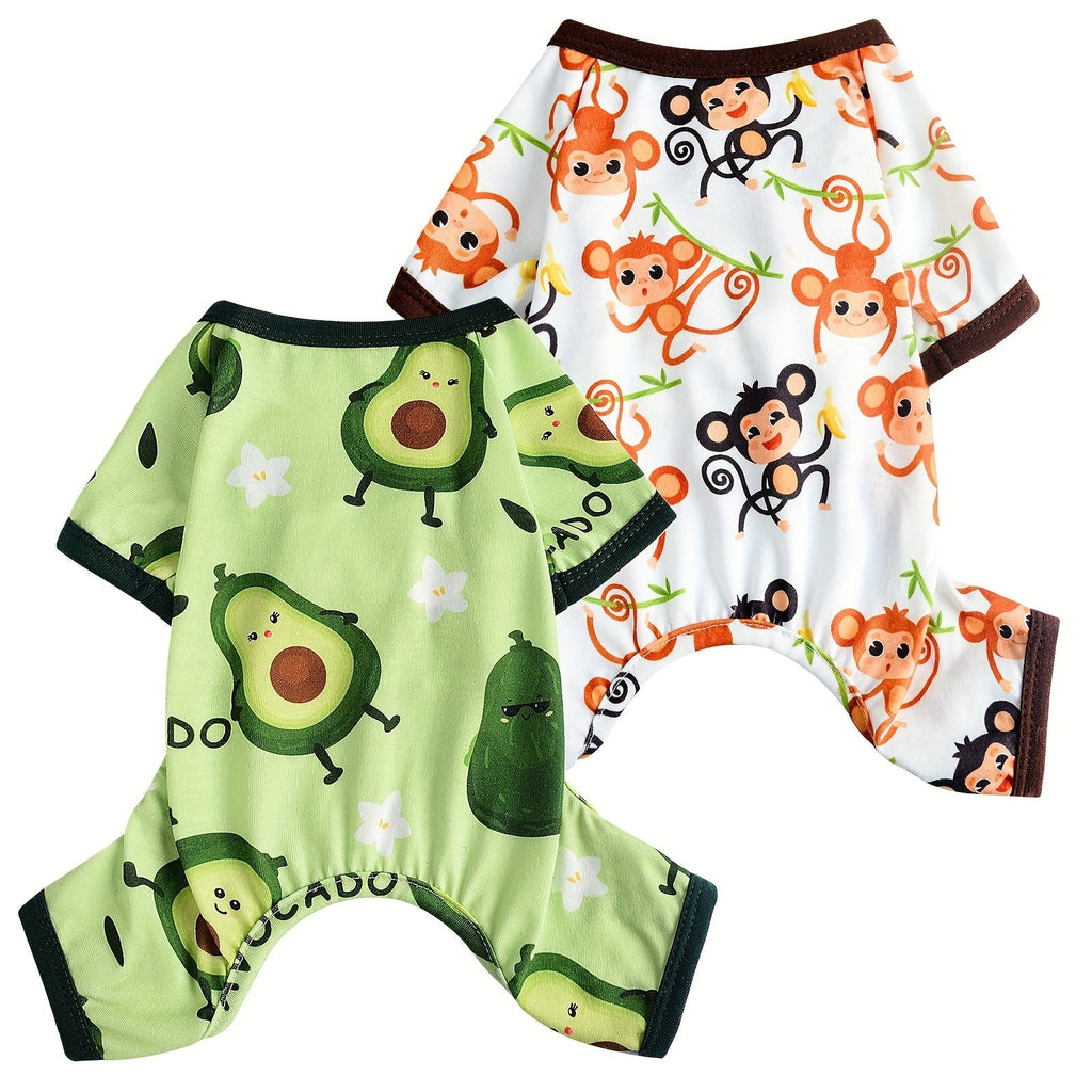 Two-Pack Dog Pajama Jumpsuits with Four Printed Pair Options and Complete XS–XXL Size Grid — image 2