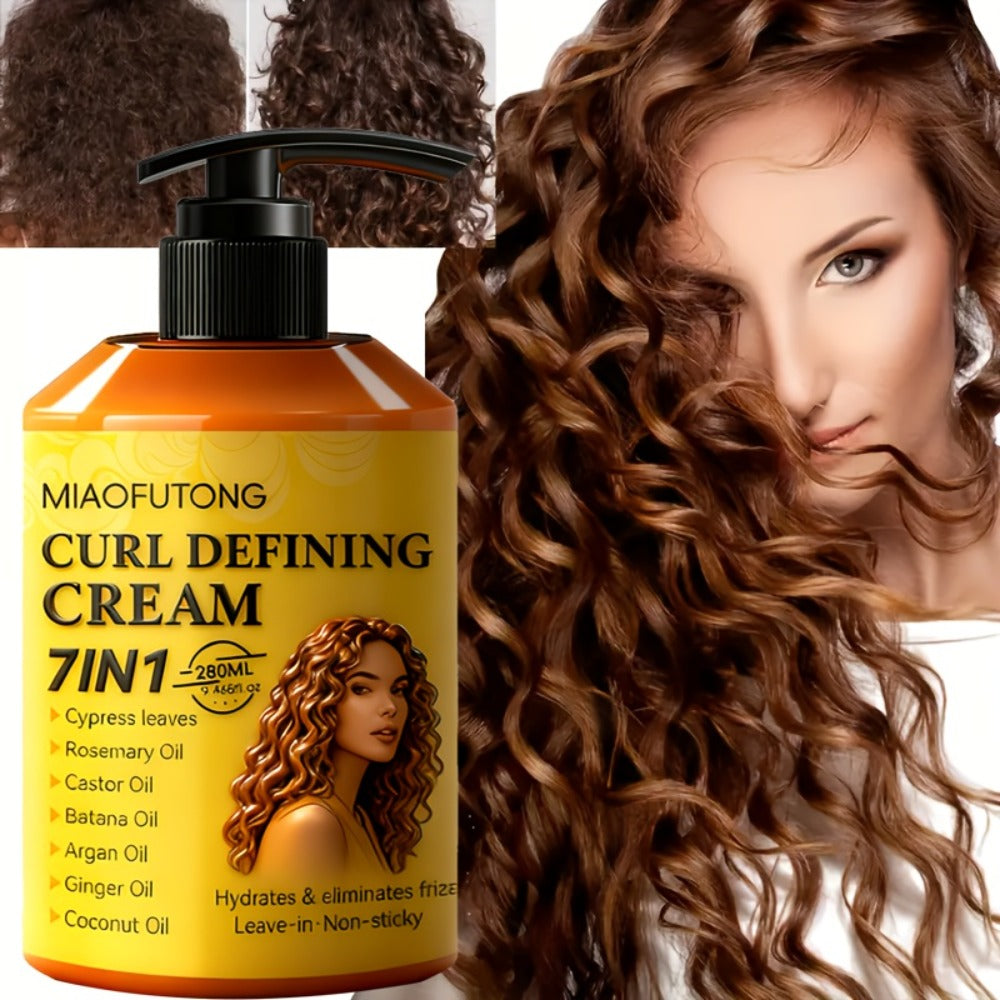 7-in-1 Curl Defining Cream by MIAOFUTONG in 280ml Pump Bottle with Seven Front-Label Botanical Ingredients — image 5