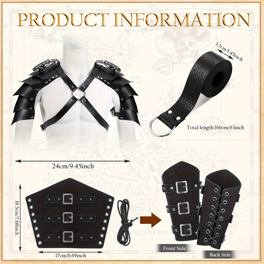 Costume Accessories 4-Piece Medieval Armor Set with Shoulder Cape, Arm Guards and Belt in Black — image 8