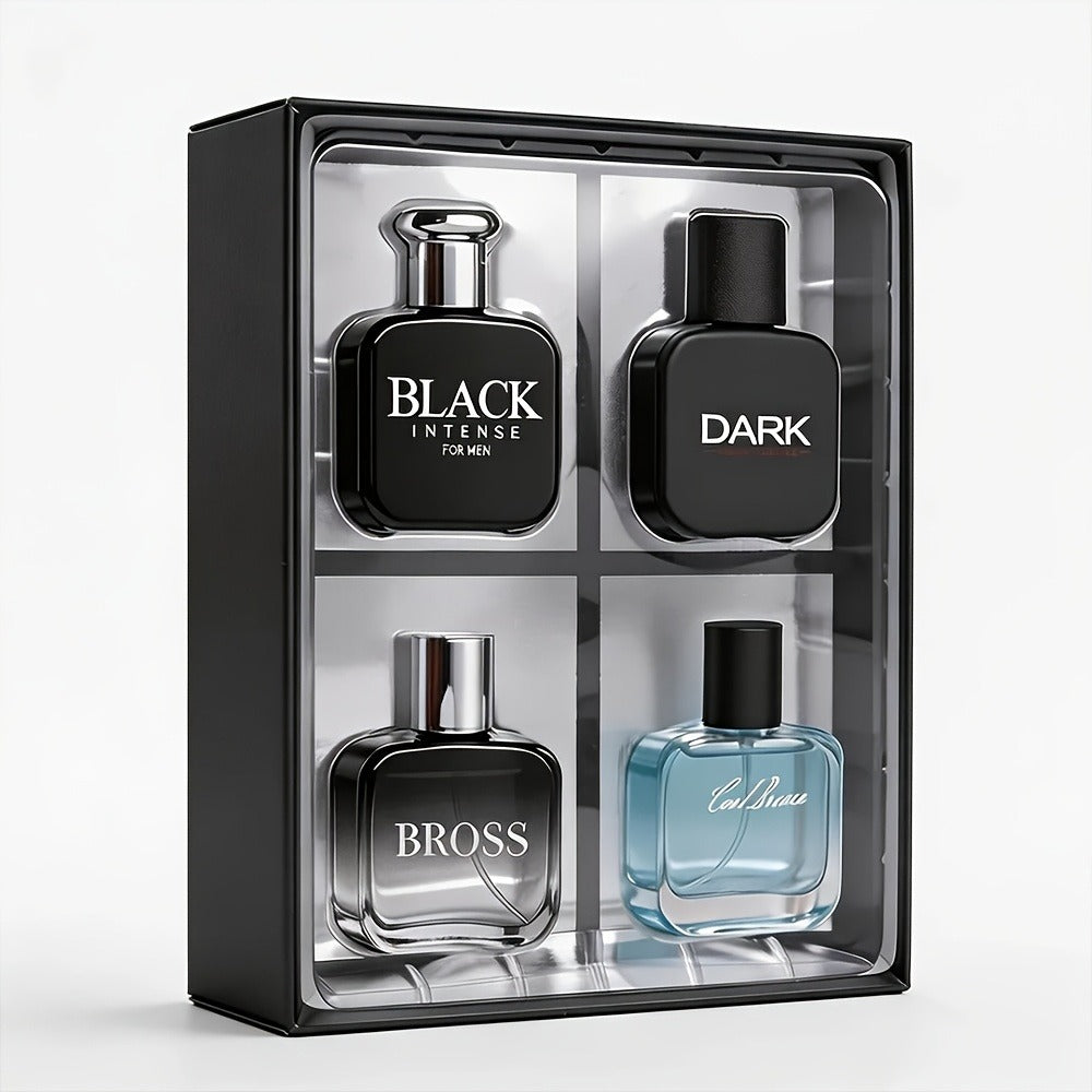 Perfume Gift Set for Men with Four 30ml Eau de Parfum Sprays in Black Box and Separate 1.5oz Body Mist — image 1