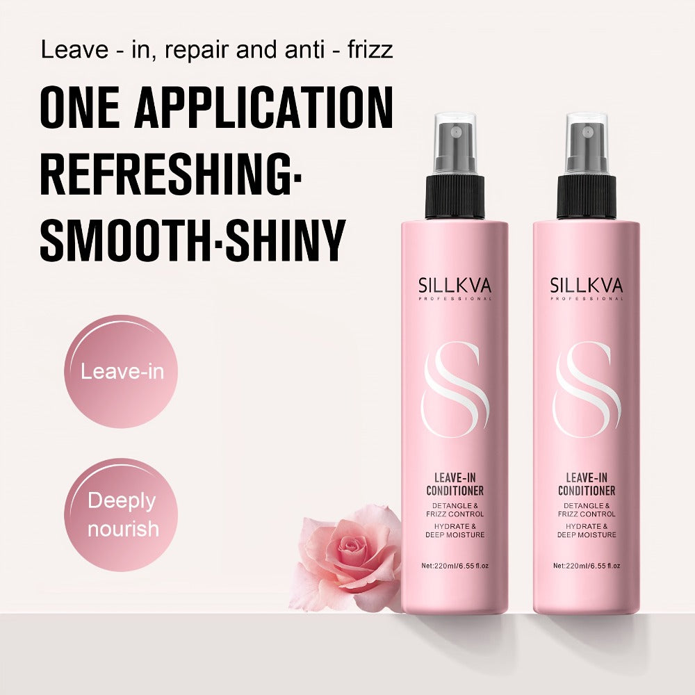 Leave-In Conditioner Spray & Detangling Hair Brush Set - Anti Frizz Smoothing Glycerin Formula for Home, Travel and Salon Hai