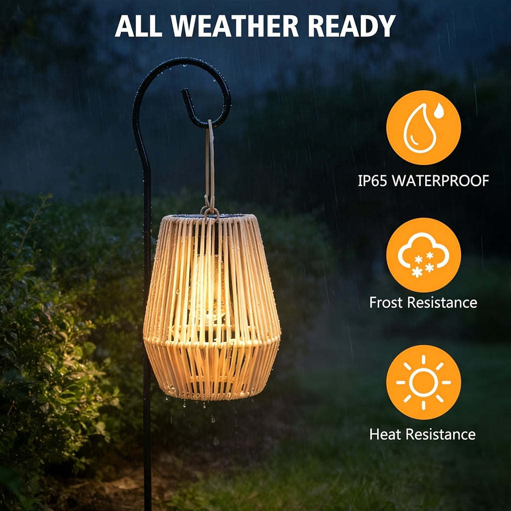 Solar Outdoor Lights Bohemian Bamboo Hanging Lanterns, Warm White, 1/2/4 Piece Sets for Patio Decor — image 3