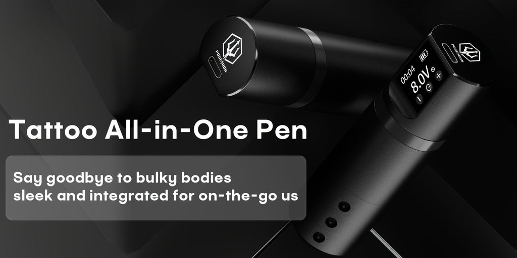 Wireless Tattoo Machine Kit Complete - POSEIDON V5 Rotary Pen with LCD Screen 1500mAh for Temporary Body Art, Festivals and C