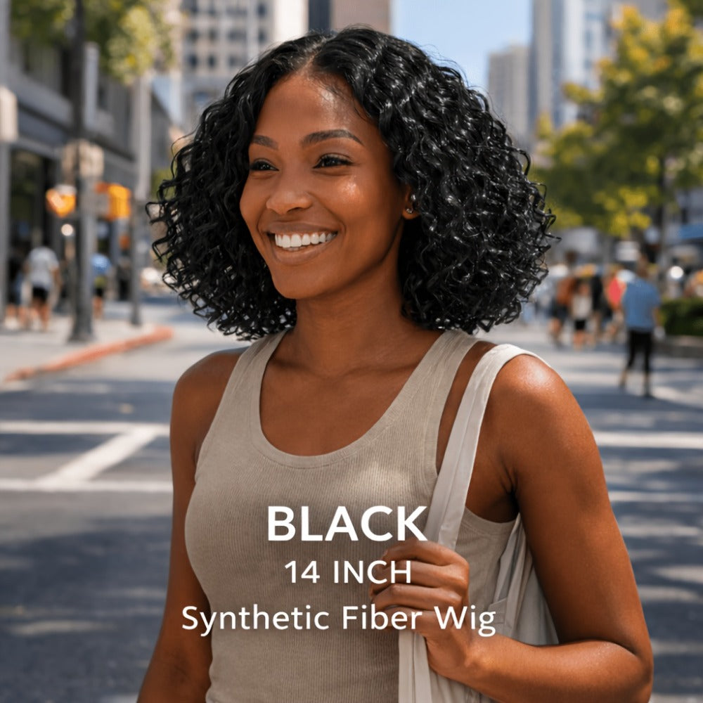 Synthetic Wig 14-Inch Deep-Wave Curly Bob with Glueless Rose Net Cap in Four Colors for Daily Style — image 5