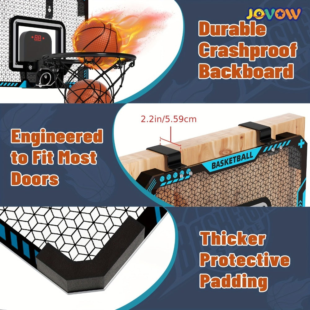 Over Door Basketball Hoop with LED Lights & Electronic Scoreboard, Mini Hoop Set with 4 Balls for Kids Teens Adults — image 7