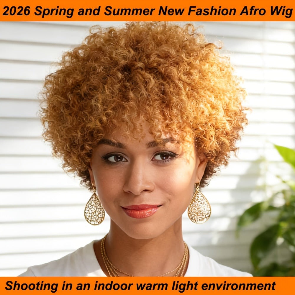 6-Inch Kinky Curly Afro Human Hair Wig with Glueless Cap and Deep Grey, Camel or Ginger Color — image 4