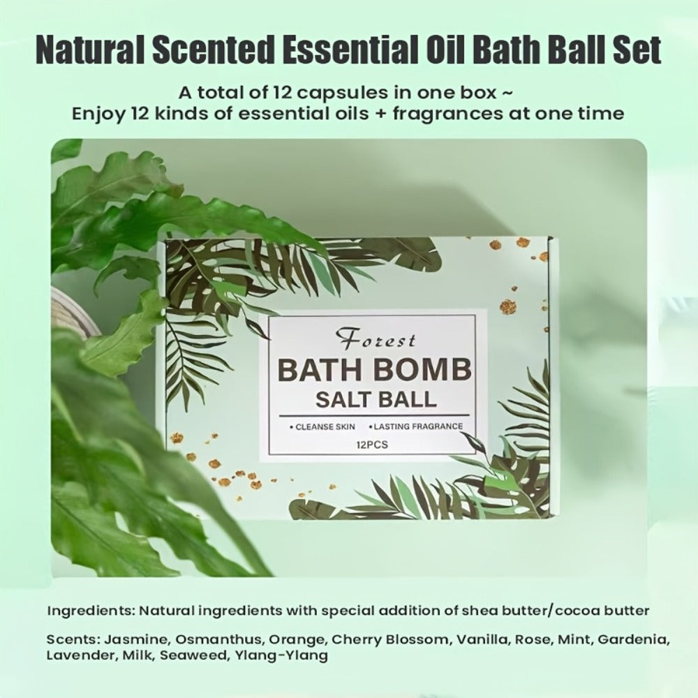 Bath Bombs, 12-Piece Extra-Large Gift Box with Assorted Colors, Labeled Scents and Forest Bath Ball Option — image 10