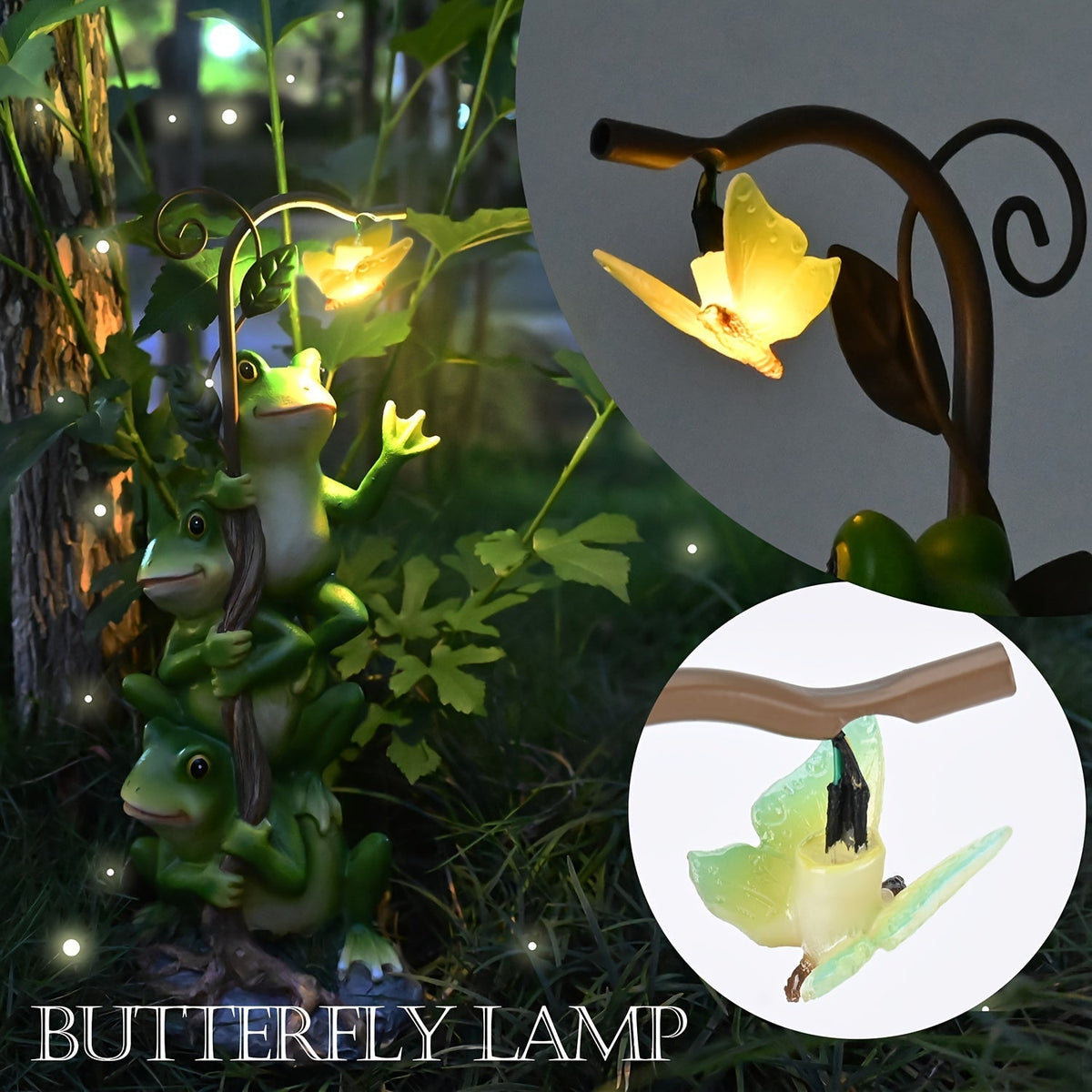 Solar Garden Lights Frog Reading Statue with Lantern, One-Piece Resin Lawn and Patio Ornament — image 7