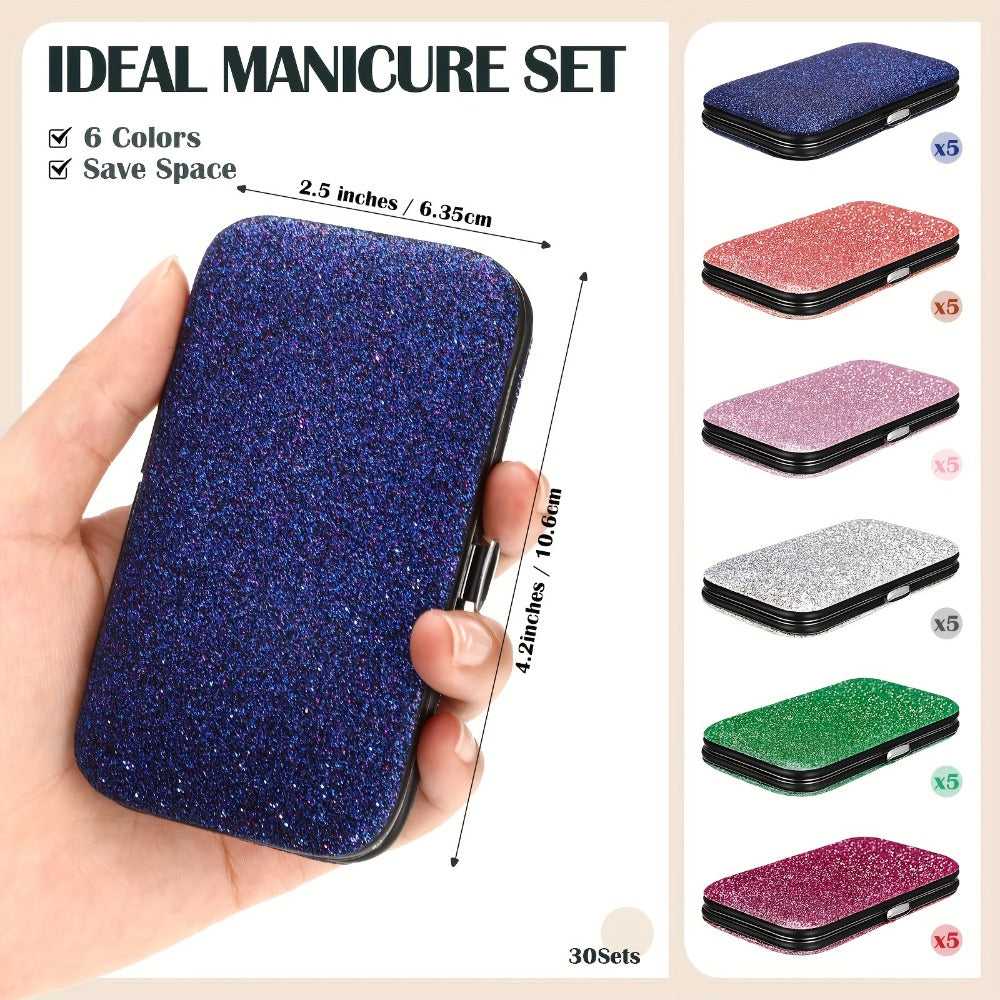 Bulk Manicure Gift Set 30 Packs 8-in-1 Stainless Steel Nail Care & Pedicure Tools with Glitter Travel Case — image 4