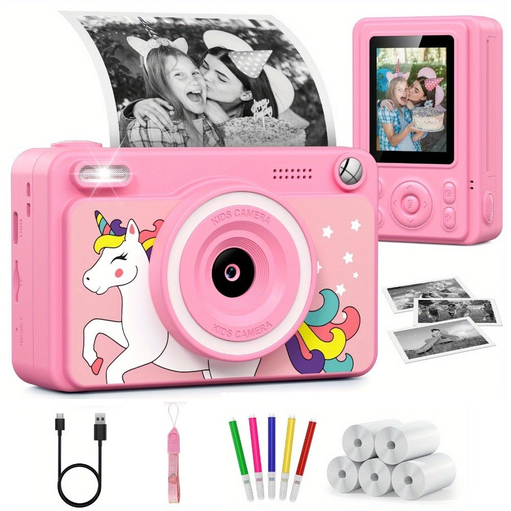 Kids Instant Print Camera with Cartoon Unicorn or Dinosaur Design, Paper Rolls, Color Pens and Four Color Options — image 10