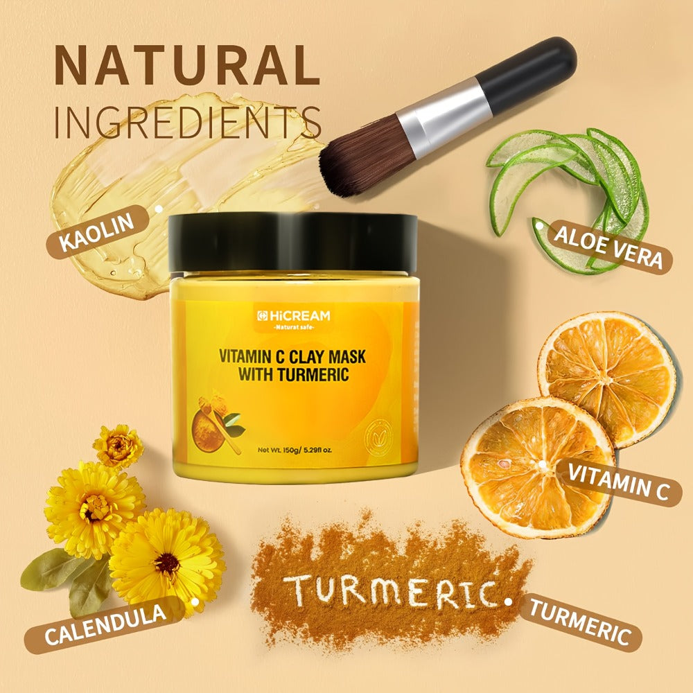 Face Mask, HICREAM Turmeric Vitamin C Kaolin Clay Formula in Jar Packaging for Rinse-Off Facial Use — image 2