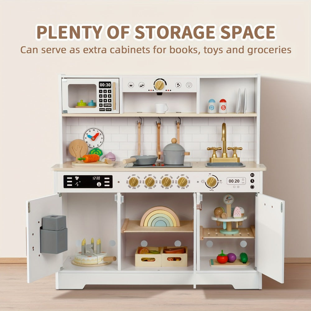 Kids Play Kitchen Set with Sink Oven Stove Dishwasher Coffee Maker Ice Maker Microwave for Home Cooking, Dining and Outdoor M
