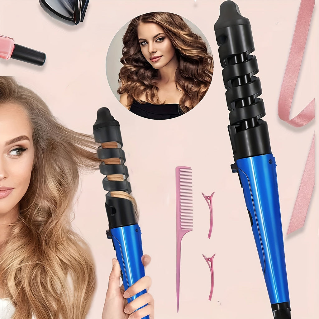 Spiral Barrel Curling Iron with One-Button Operation, Swivel Power Cord and Blue or Pink Finish — image 1
