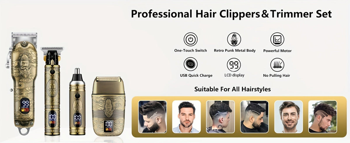 Hair Clippers & Trimmers GSRY Bronze Four-Tool Grooming Set with LCD Displays, USB Charging and Guide Combs — image 9
