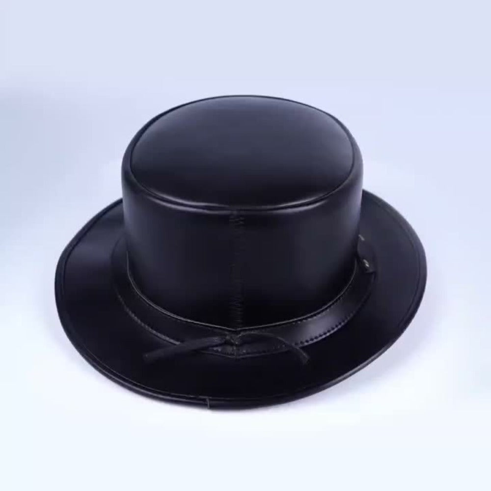 Genuine Leather Top Hat Steampunk Gentleman Shapeable Brim, Real Cowhide Low Crown Topper for Men & Women S-3XL — image 8