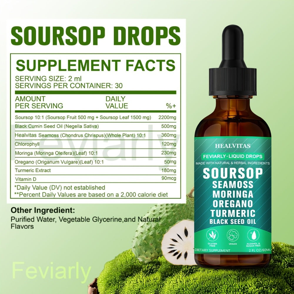 Soursop Bitters Liquid Drops 10-in-1 with Sea Moss Ashwagandha Moringa Turmeric Black Seed Oil — image 11