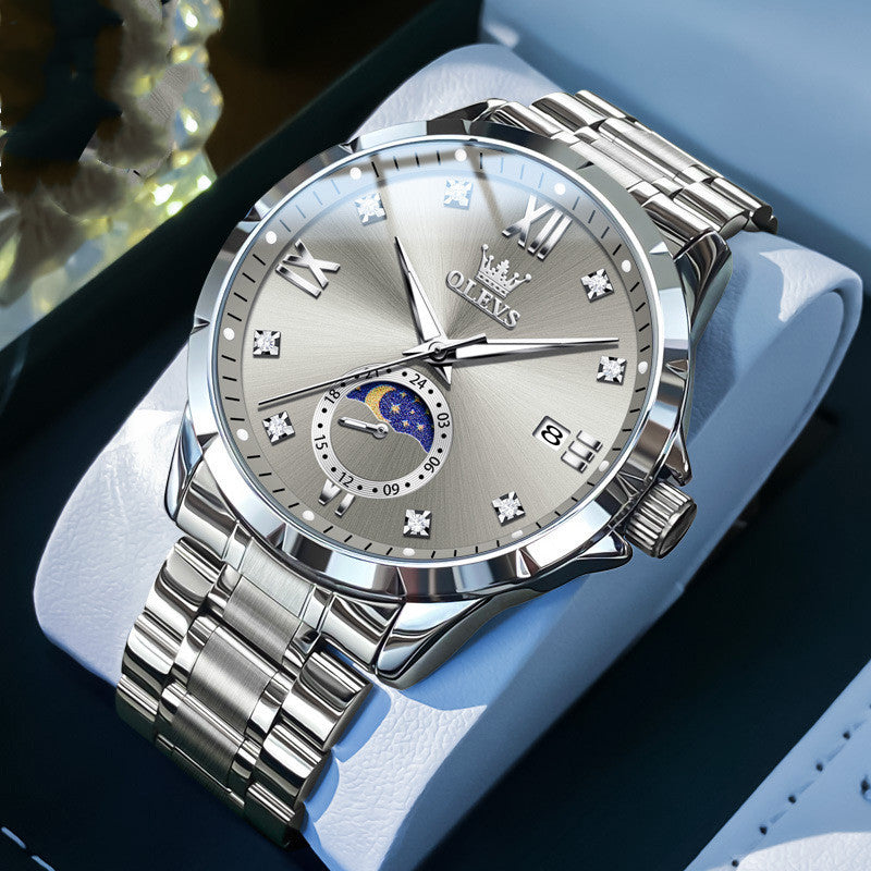 Stylish Mens Diamond-encrusted Calendar Quartz Watch A Classic Timepiece For The Modern Businessman