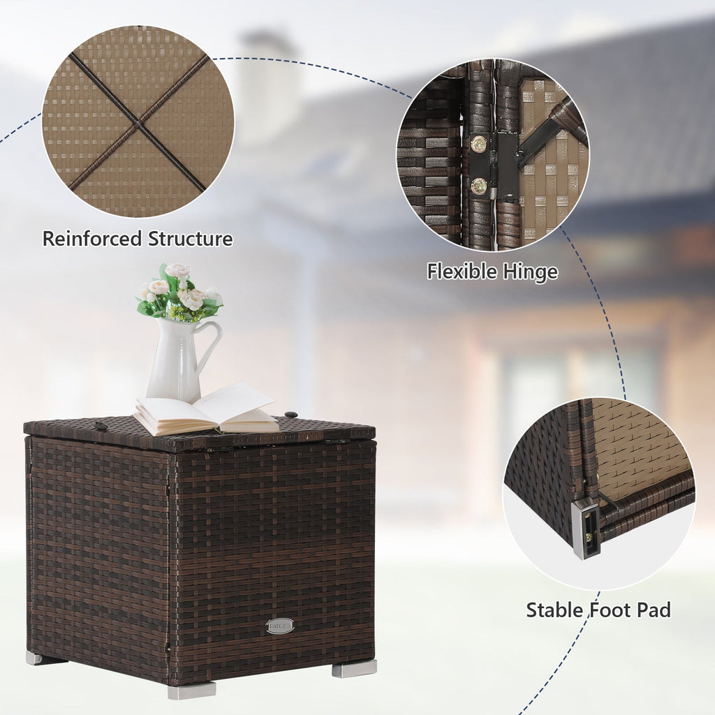 Outdoor Wicker Ottoman Set of 2 with Hidden Storage – PE Wicker Footstools with Detachable Cushions, Side Table & Extra Seati