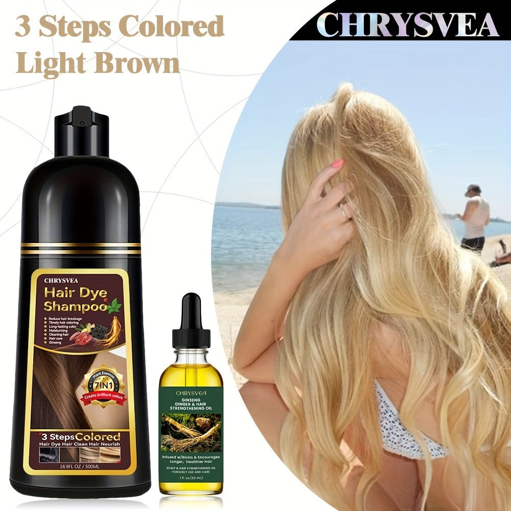 Hair Dye Shampoo, CHRYSVEA 500ml Bottle with 30ml Hair Oil and Nine Shade Options Set for At-Home Color Selection — image 4