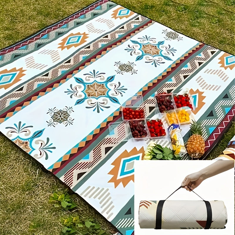 Rectangular Geometric Picnic Blanket with Rolled Carry Straps and 200 x 150 cm Pictured Open Size — image 3