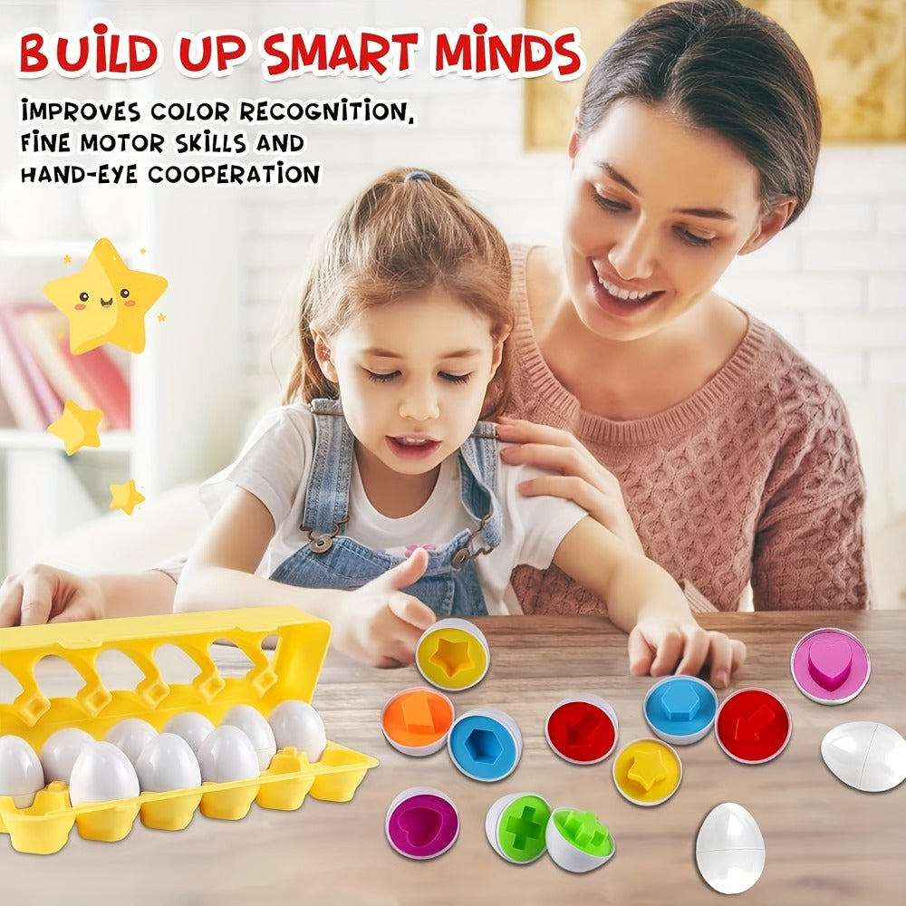 Color & Shape Matching Eggs Toy for Toddlers, Montessori Sorter Puzzle Set, Sensory Early Learning Fine Motor Skills Toy — im
