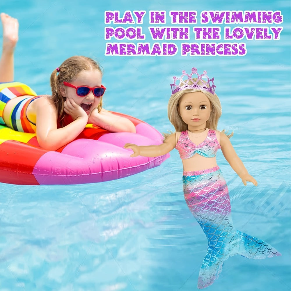 Twenty-Piece Mermaid Travel Accessory Set for 18-Inch Dolls with Purple Suitcase, Skirts and Crown — image 7