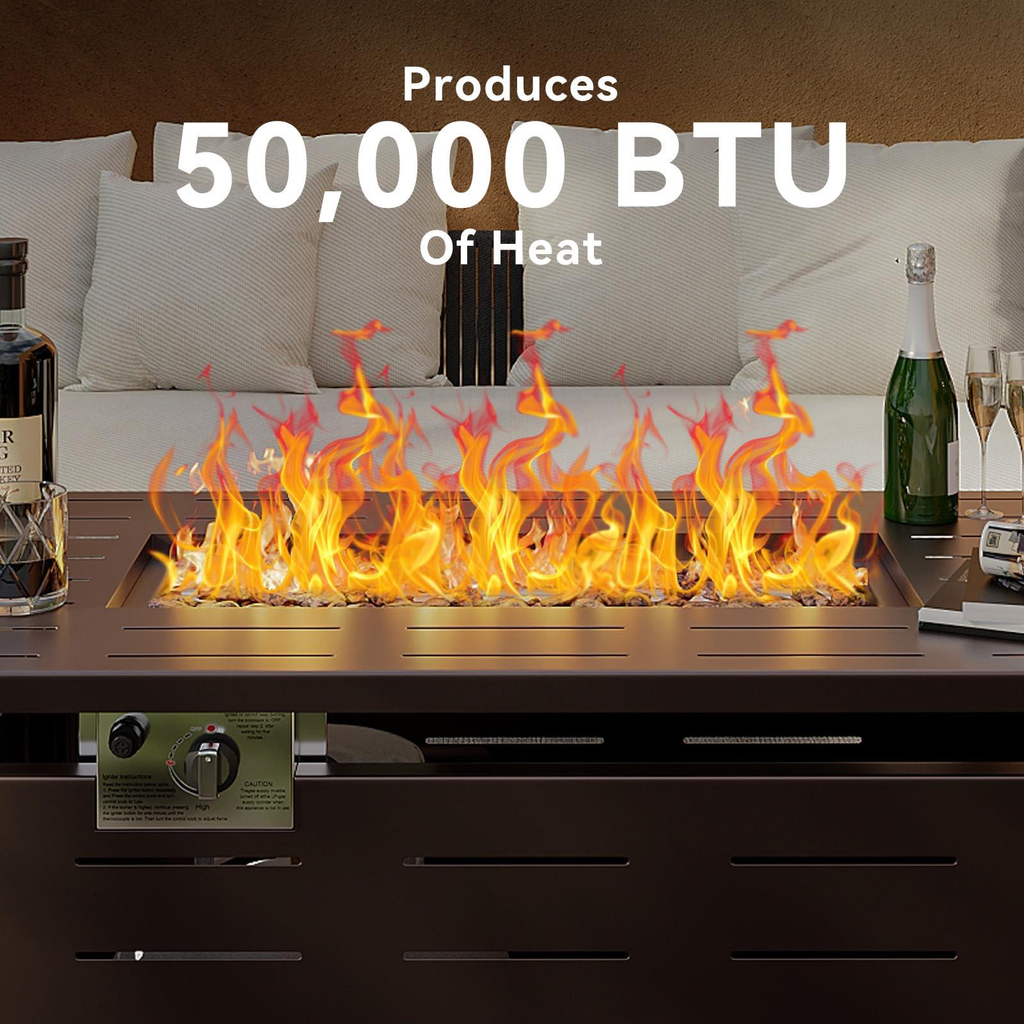 Propane Fire Pit Table Outdoor 50, 000 BTU Gas Fire Table with Lid Lava Rocks & Cover for Patio Backyard Deck Black Brown 40"