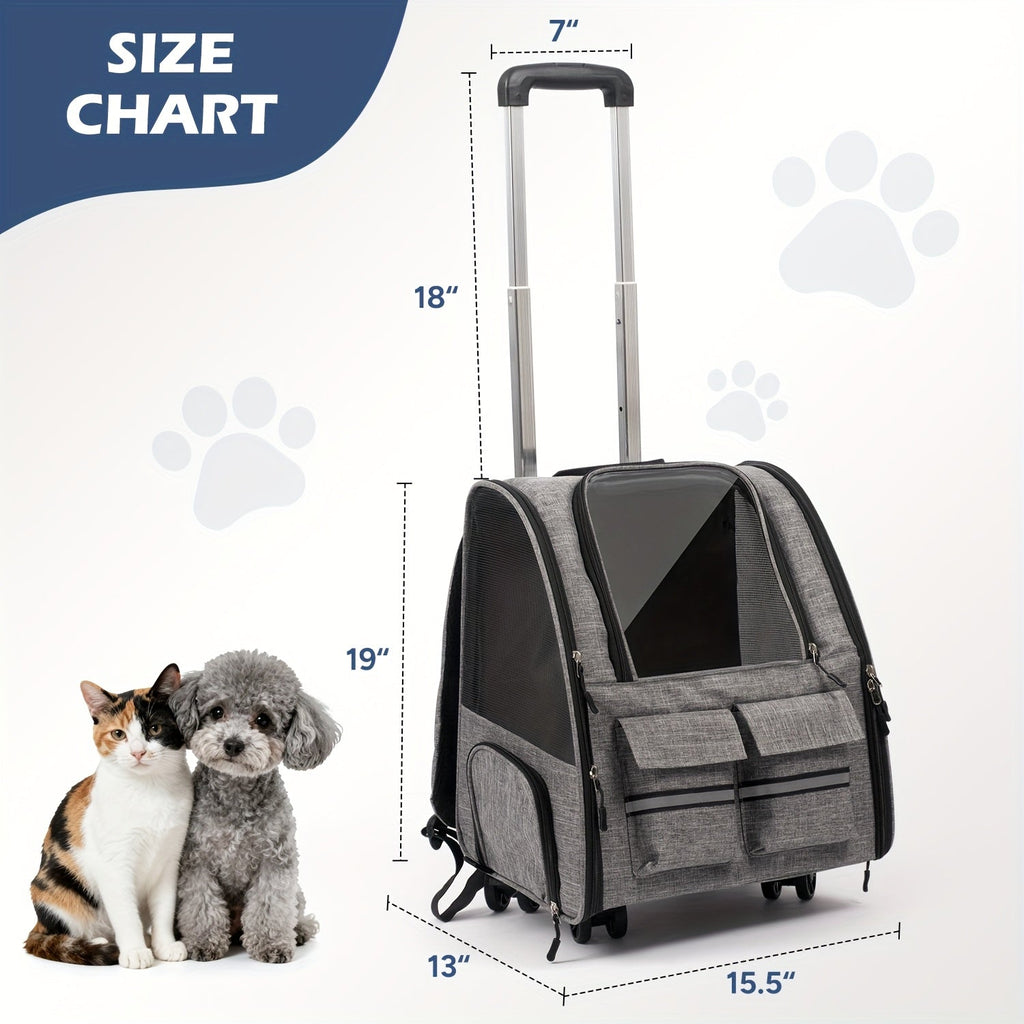 Rolling Pet Carrier Backpack with Wheeled Base, Telescopic Handle, Mesh Panels and Four Color Options — image 1