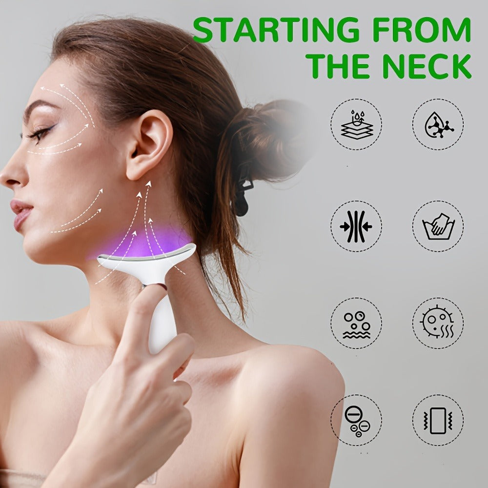 Face Neck Massager Rechargeable Beauty Device - 7 Massage Modes Electric Facial Lifting Tool for Women - Neck Massager Gift f