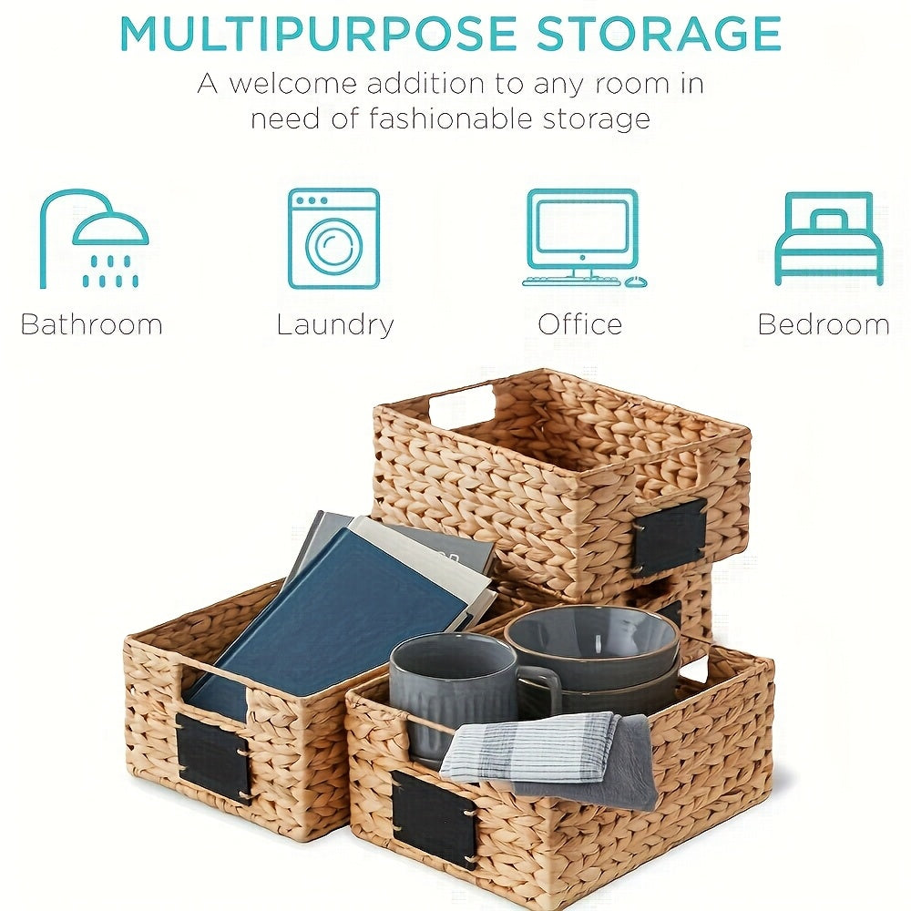 Water Hyacinth Pantry Storage Baskets with Chalkboard Labels, 9 x 12 x 5-Inch, 1- to 4-Pack — image 3